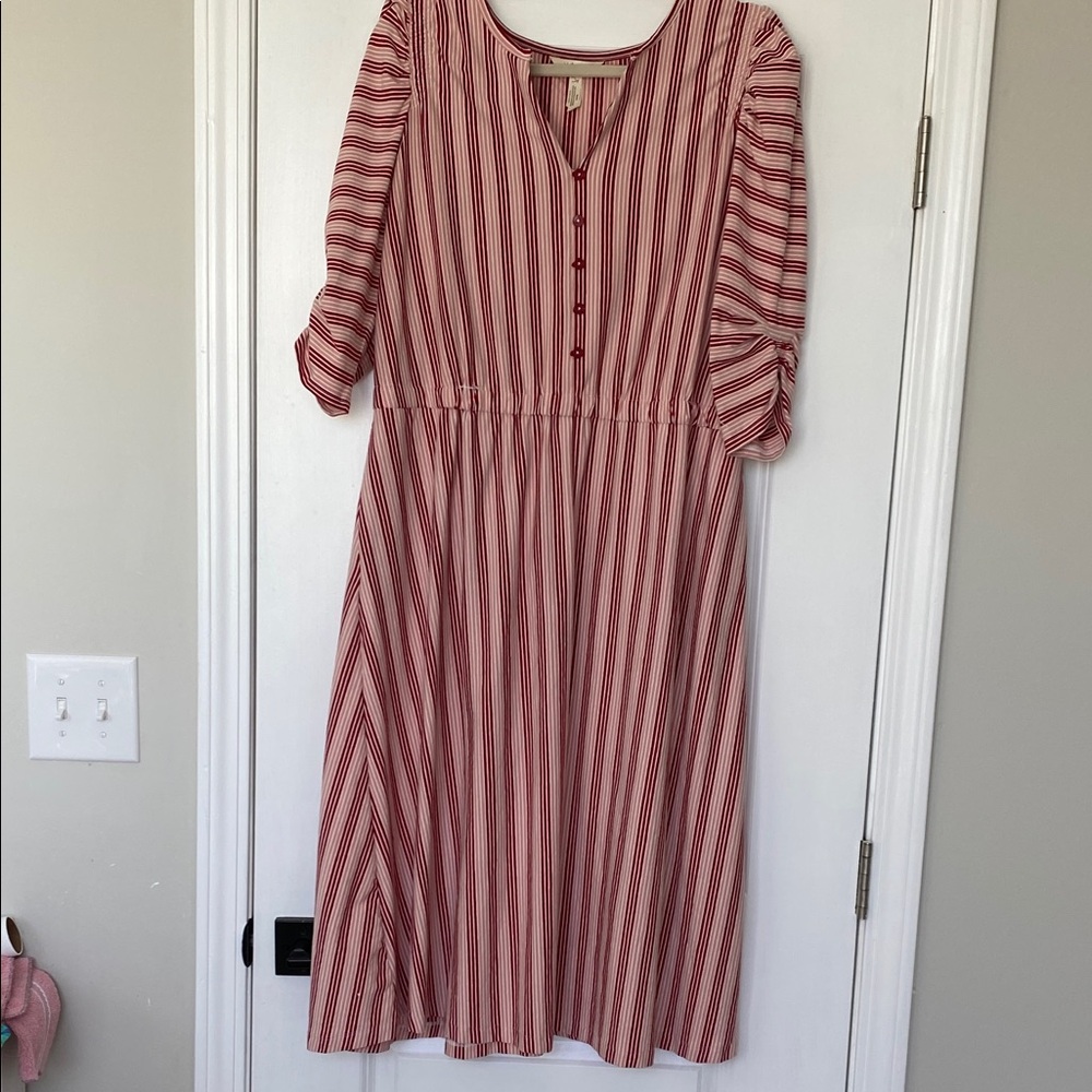 Matilda Jane Heart to Heart Red and White Striped Midi Dress